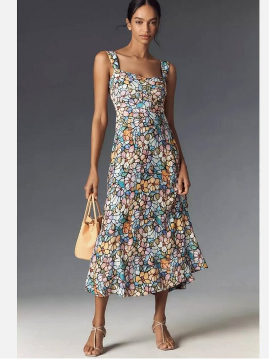 Anthropologie Dresses & Skirts - Anthropologie Maeve The Jocelyn Sleeveless Slip Midi Dress Stained Glass M NWT